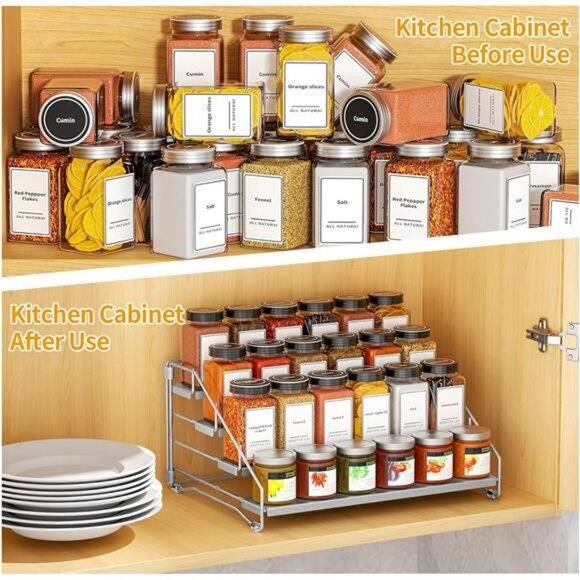 4 tier adjustable spice rack organizer metal cabinet pantry shelf seasoning hold - Picture 5 of 7